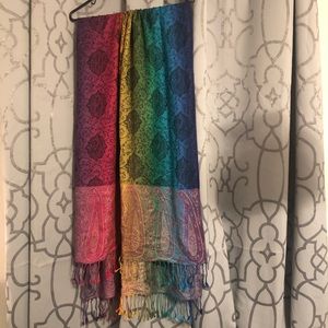 Rainbow Beautiful 100% Cashmere Fringe Scarf Floral Soft Pashmina MODA NWOT